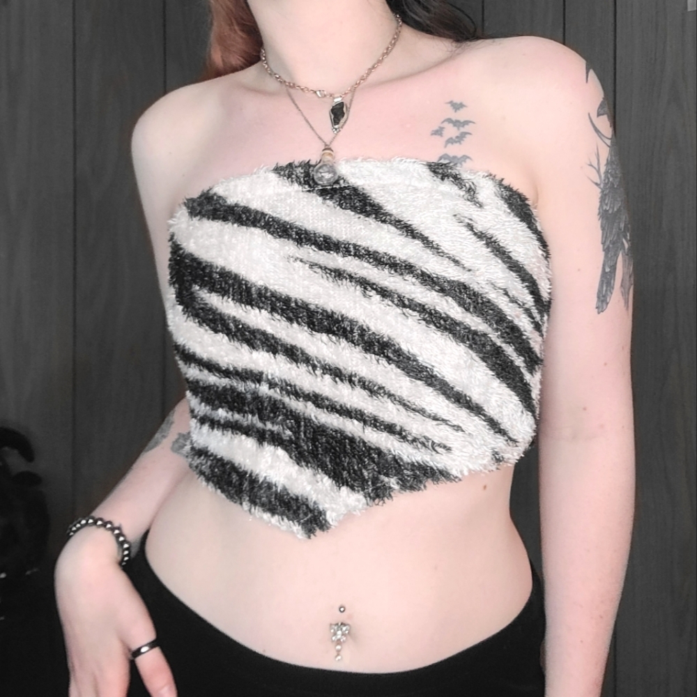 2000s Eye Candy fuzzy zebra print tube top